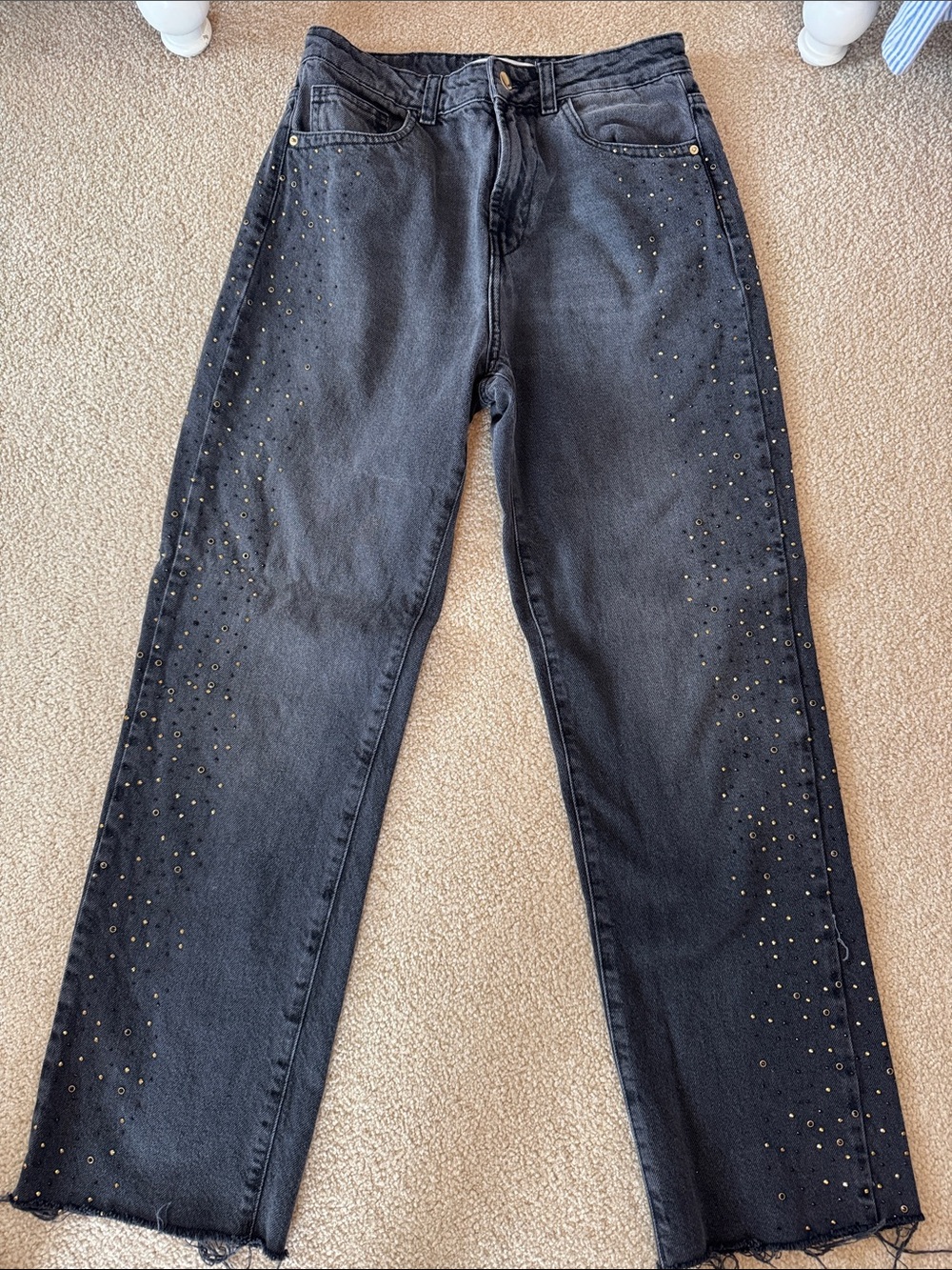 Zara Black Straight-Leg Jeans with Stud Accents